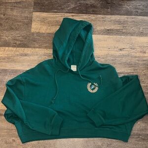 Victorias Secret PINK Women's Cropped Green Hoodie Sweater